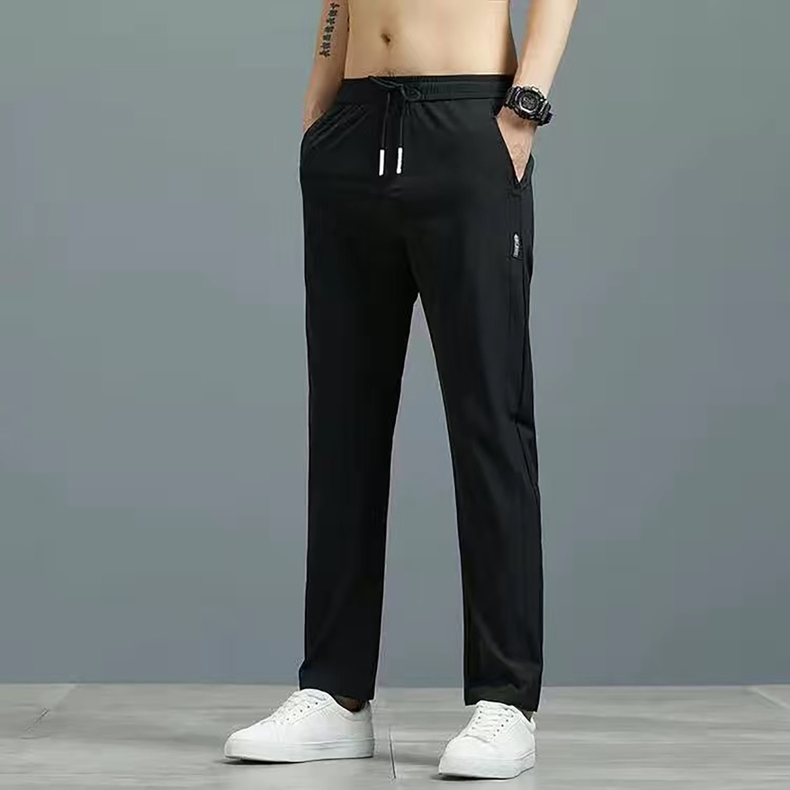 thumbnail image 3 of Pantalones de chándal holgados con cordón para hombre - Bolsillos profundos - Pantalones informales - Gimnasio, running, entrenamiento, 3 of 8